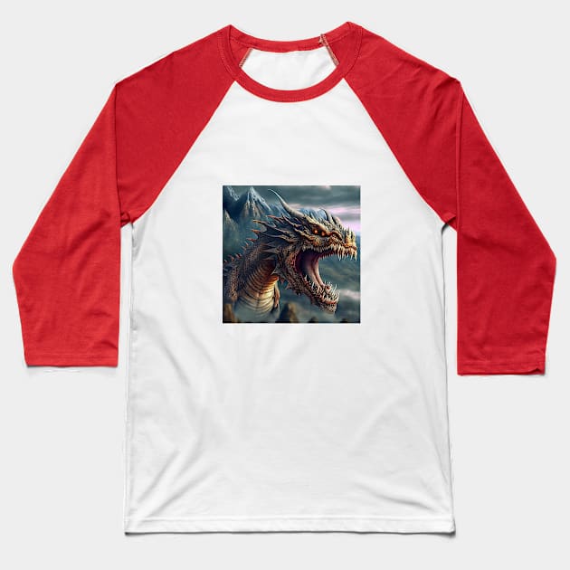 Dragon Red Eyes Sharp Teeth Baseball T-Shirt by tfortwo